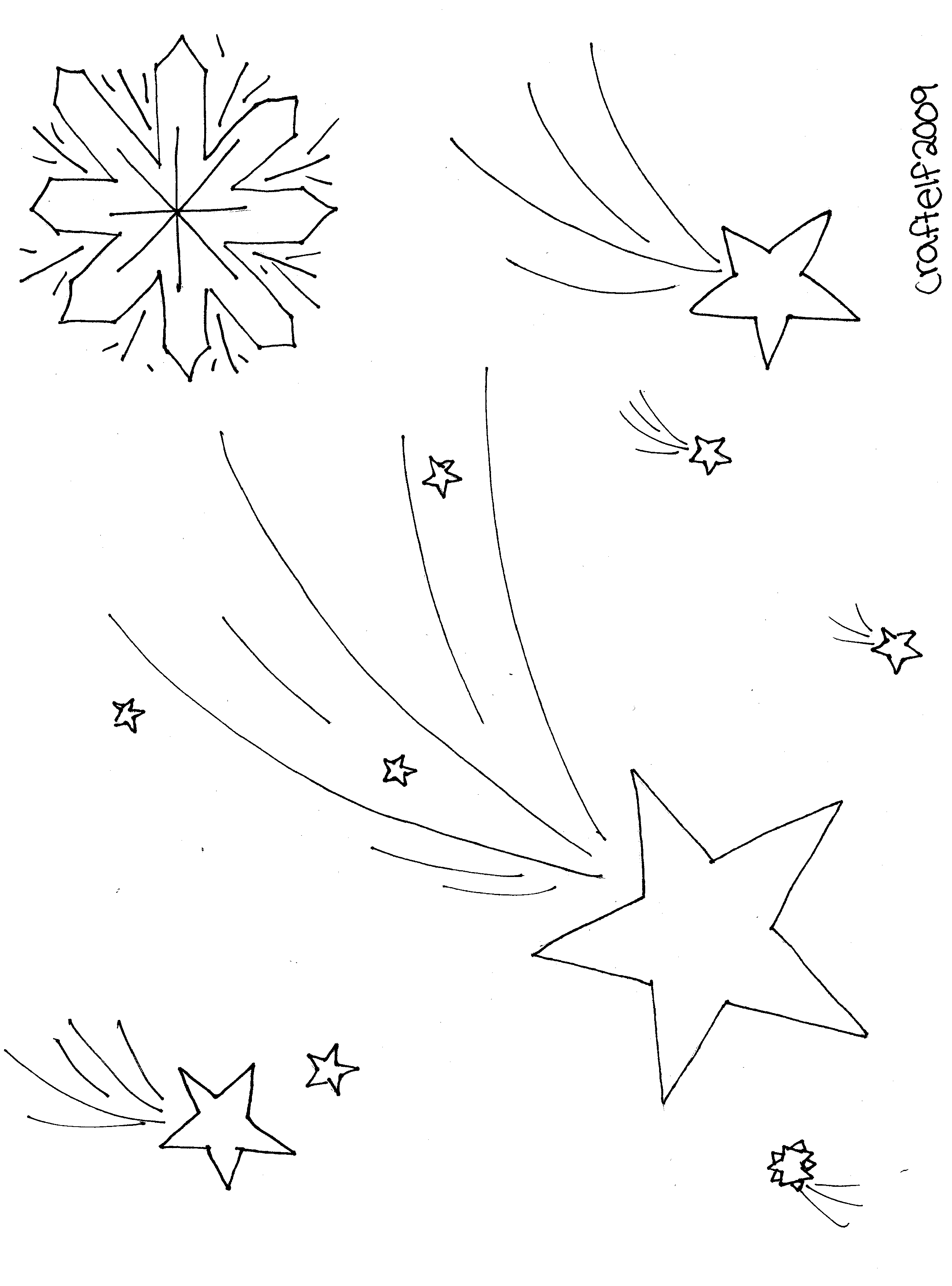 Free winter coloring page stars & snowflake sky